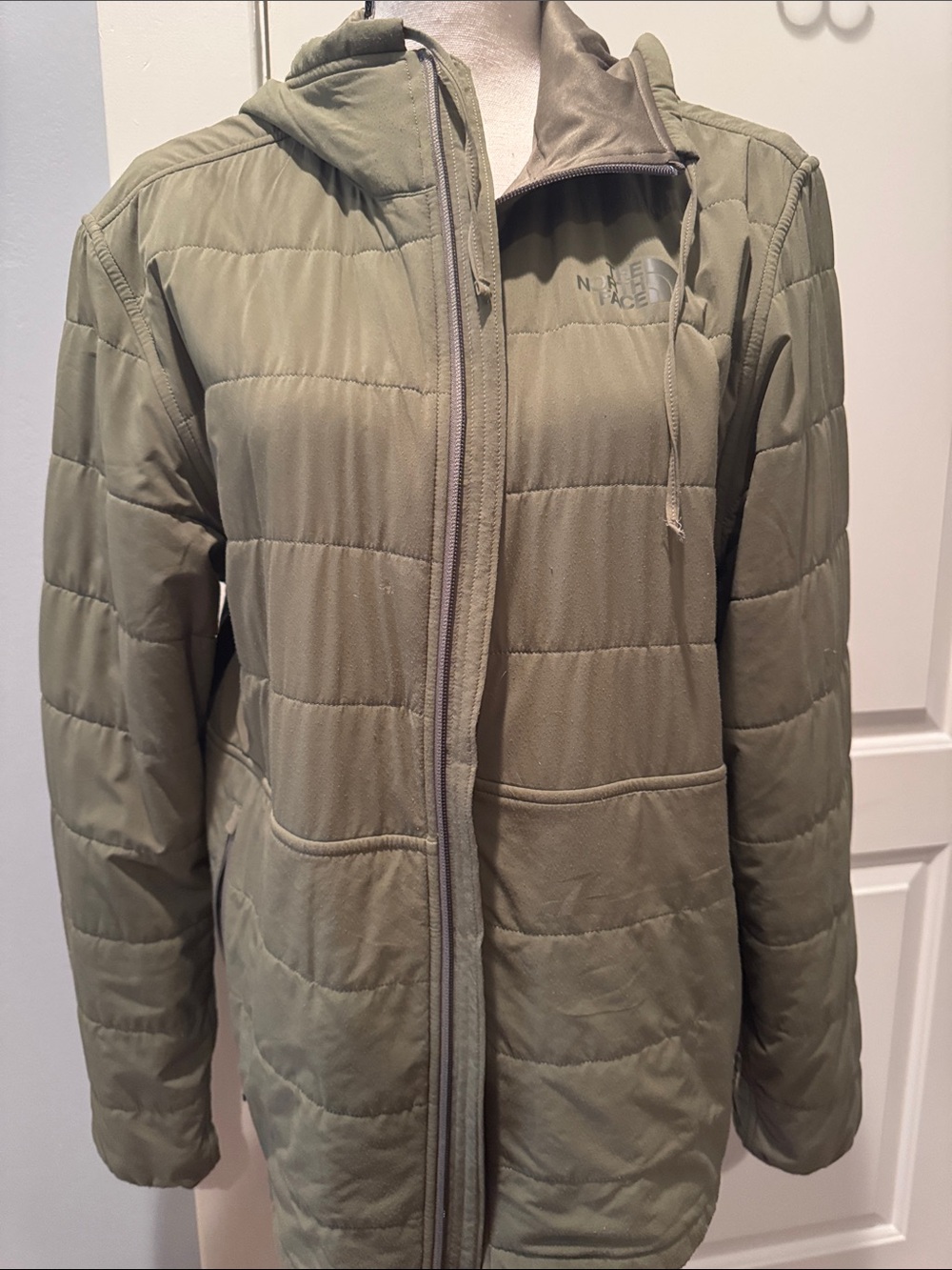 The North Face Olive Quilted Hooded Puffer Jacket